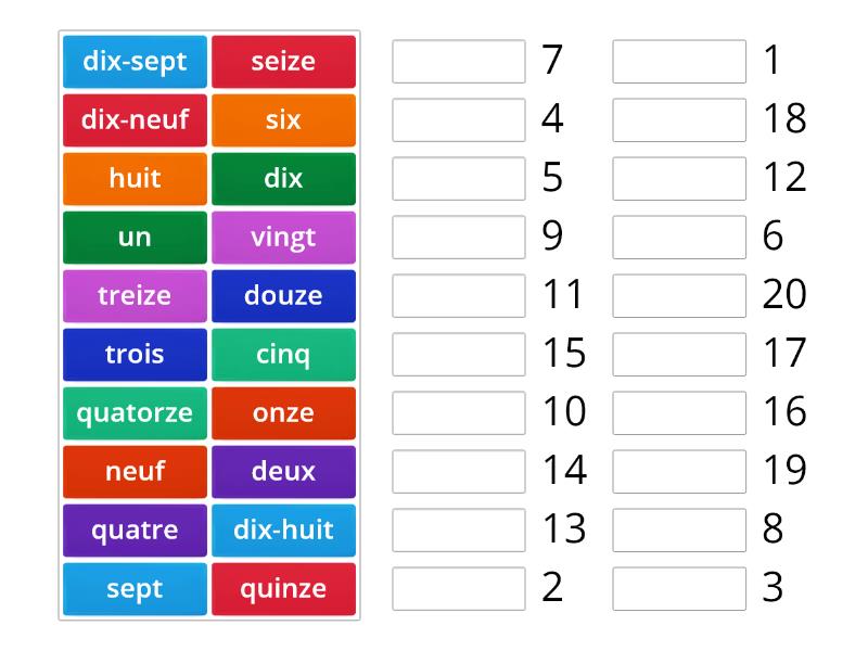 Les Nombres En Francais - Match Up