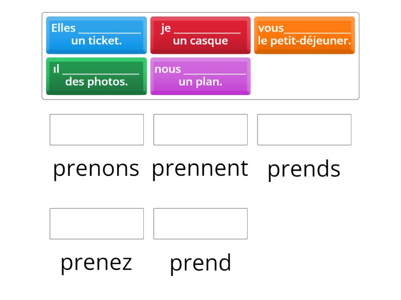 le verbe prendre - Match up