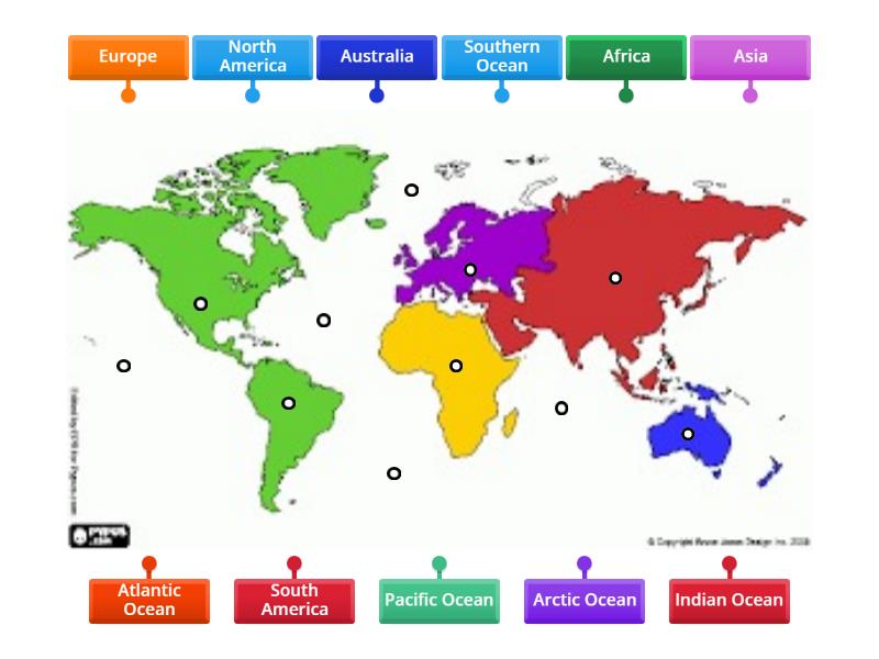 Continets and Oceans - Labelled diagram