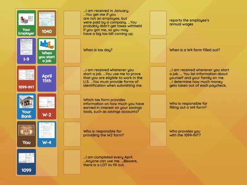 Tax Forms and Their Purpose - Match up