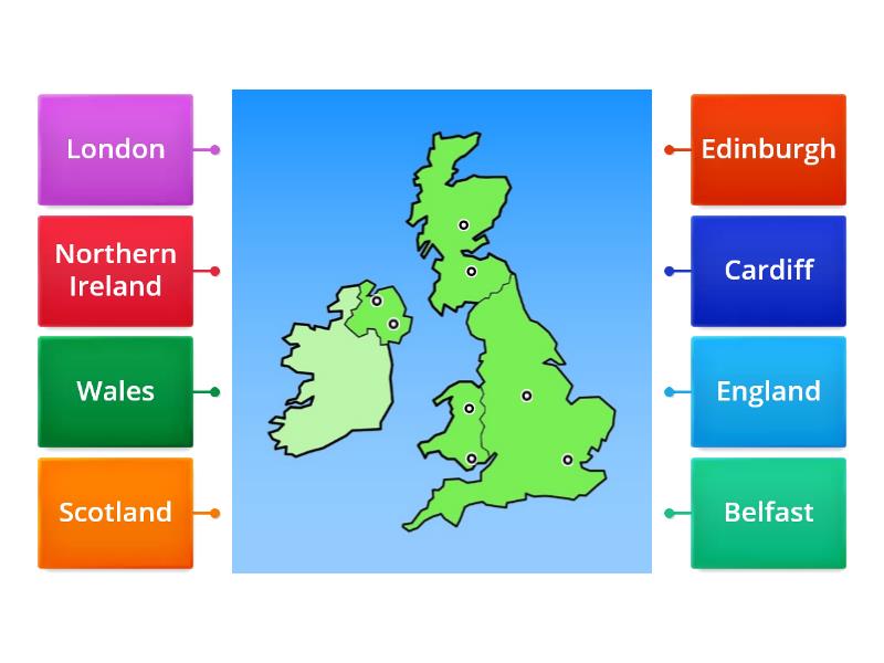 Countries and Capital Cities of the UK - Labelled diagram