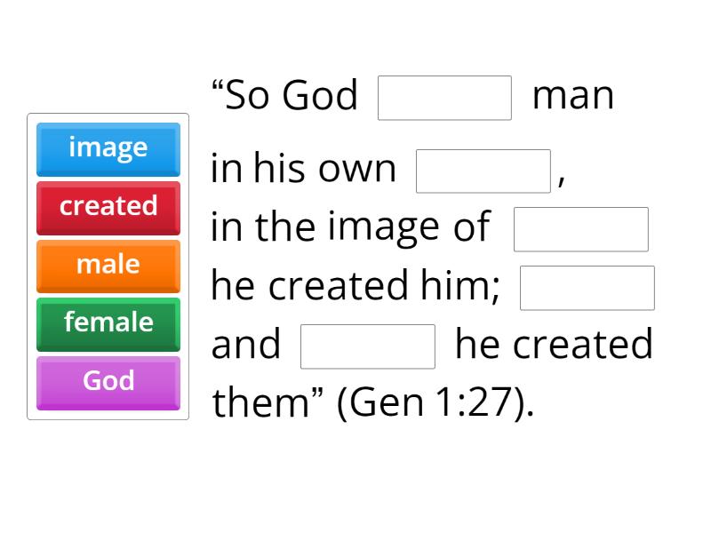 GOD CREATED MAN IN HIS OWN IMAGE - Complete the sentence