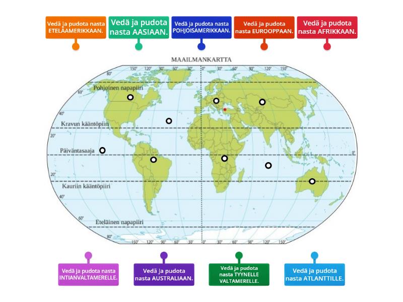 Maanosat ja valtameret. - Labelled diagram