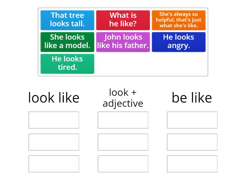 Roadmap A2+ 5B: look like, look + adjective, be like - Group sort