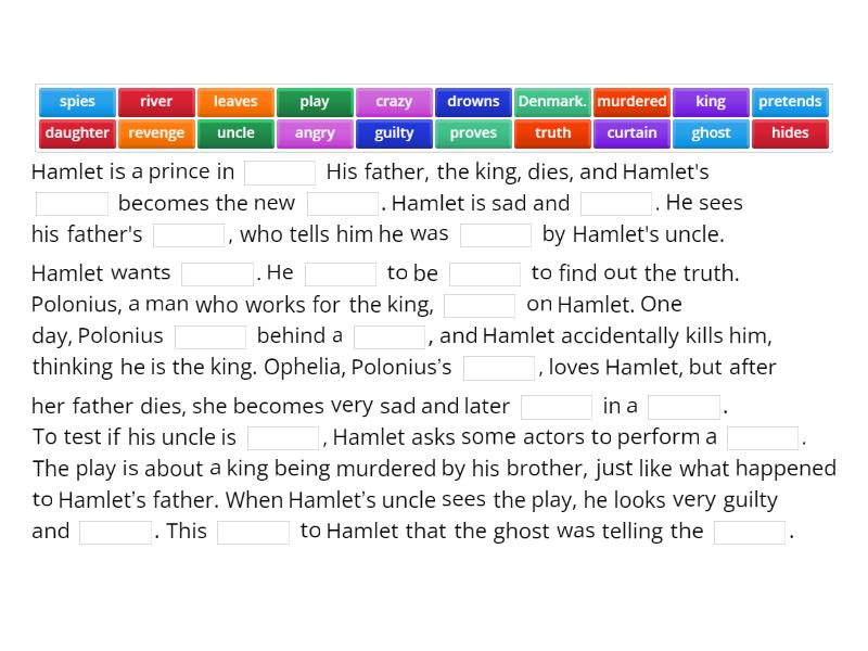 A summary of Hamlet adults Complete the sentence