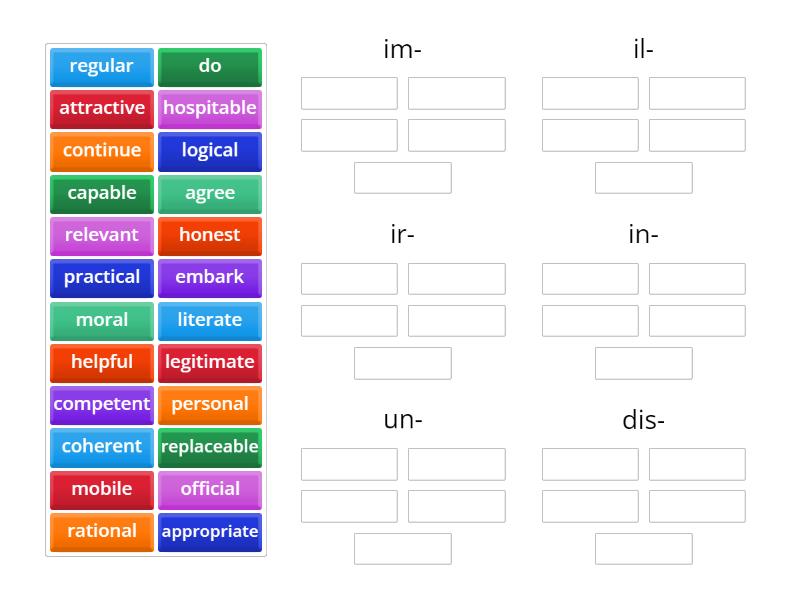 NEGATIVE PREFIXES file 7A advanced 4th edition - Group sort