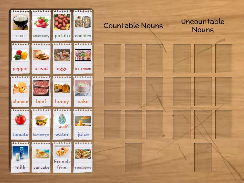Countable and Uncountable Nouns - Group sort