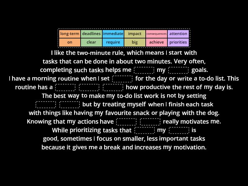 ESL Brains - Prioritizing and to-do lists (Gap fill) - Complete the ...