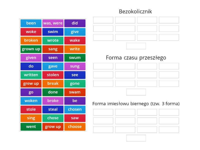 Czasowniki Nieregularne W J.angielskim - Posortuj