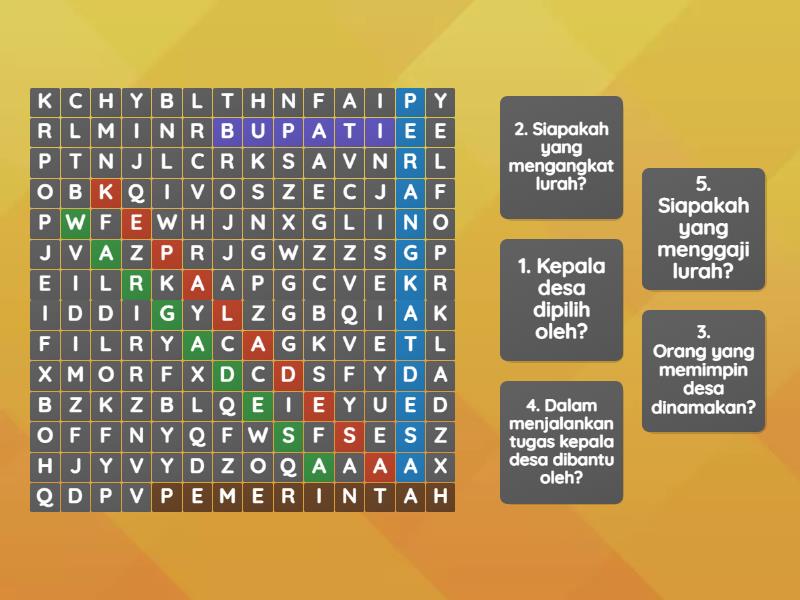 Menjodohkan Kata "Pemerintahan Desa Dan Kelurahan" - Wordsearch