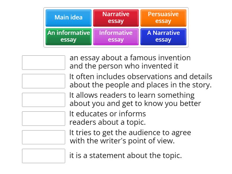 Types of essays Match up