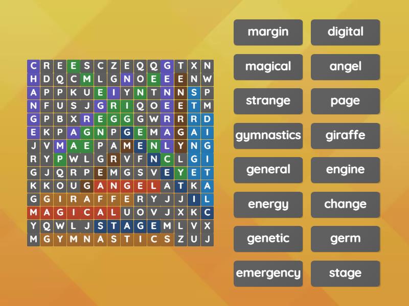 S3: 'ge', 'gi' and 'gy' making the 'soft g' sound - Wordsearch