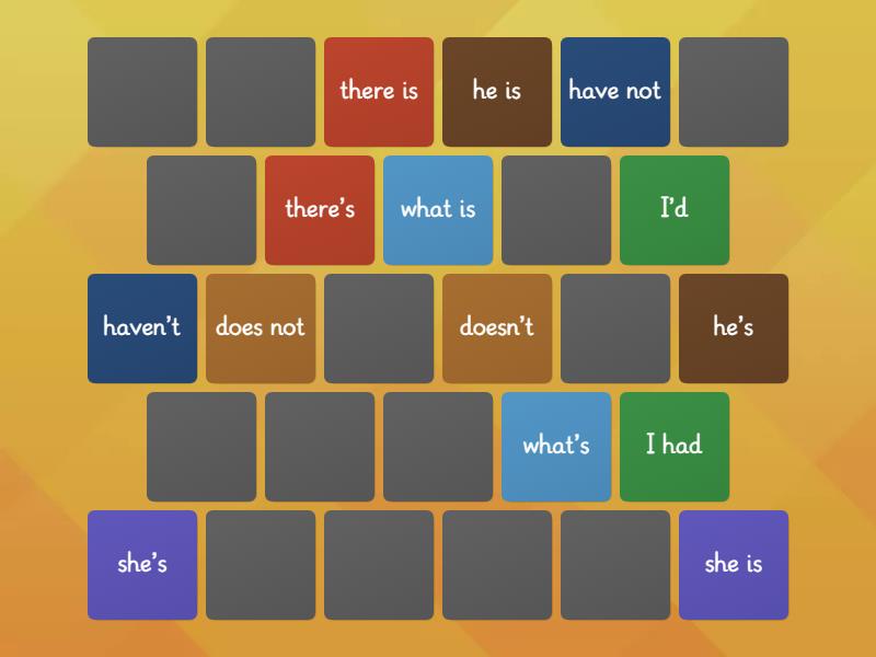 Spelling Lesson 13 Contractions Matching pairs