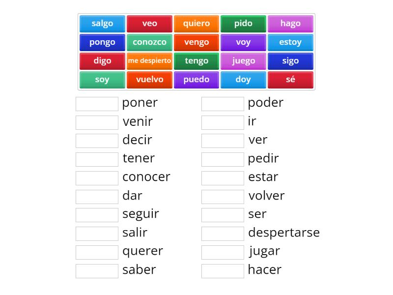Presente indicativo verbos irregulares - Une las parejas