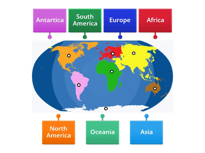 Label the continents correctly. - Labelled diagram