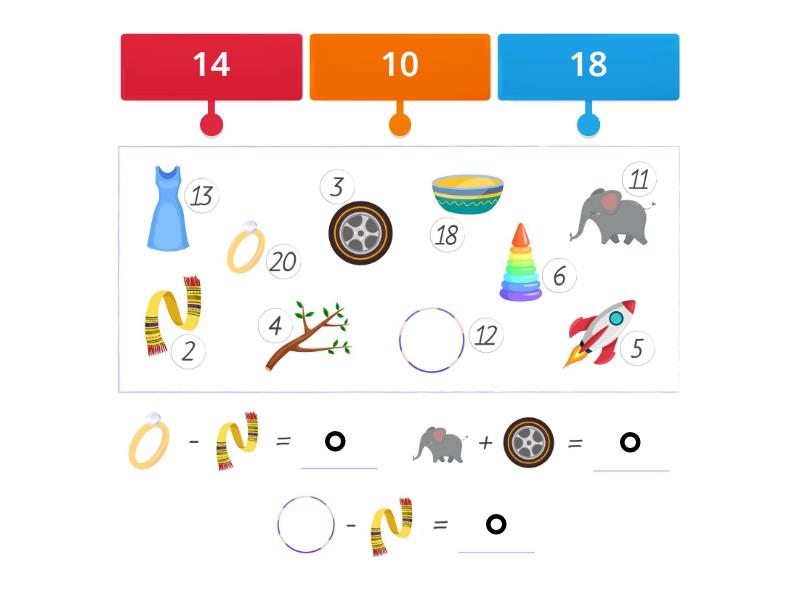 Ч2. Замени картинки на числа и реши примеры, соединив с верным ответом ...