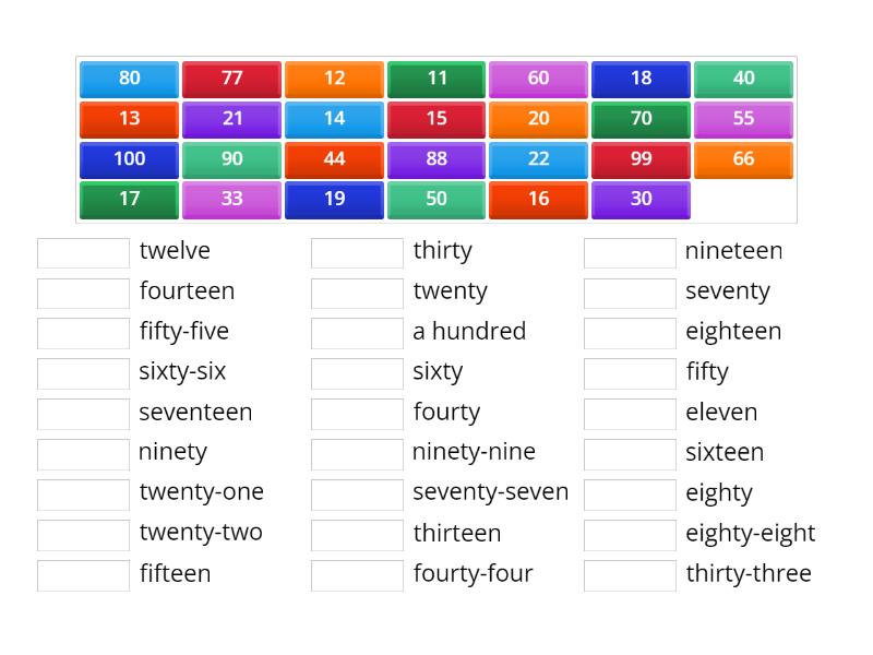 Spelling numbers 11-100 - Match up