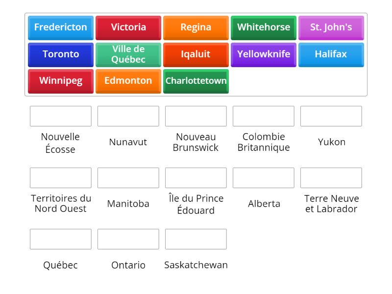 Les Capitales Des Provinces Et Territoires Du Canada - Match Up