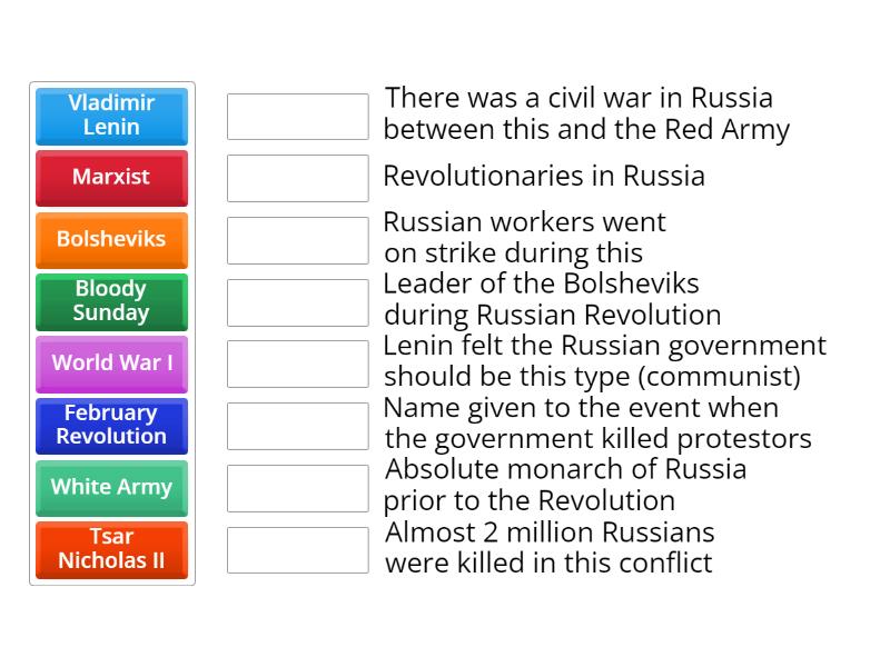 The Russian Revolution Vocabulary - Match up