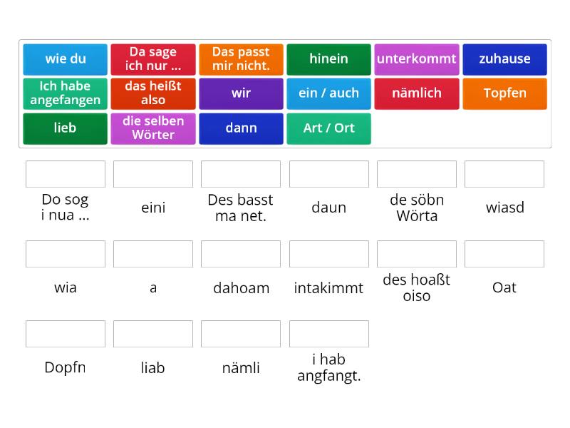 Dialekt - Standard - Teil 1 - Match up