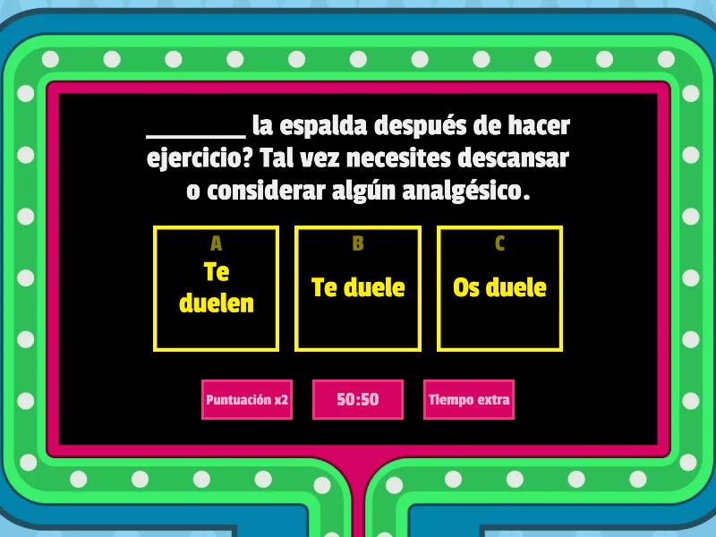 Verbos DOLER, GUSTAR, ENCANTAR, PARECER | SALUD - Gameshow quiz