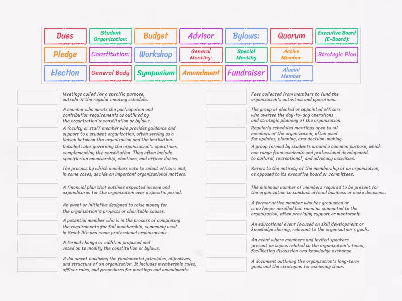 Student Organization Terms (B2) (EAP) - Match up