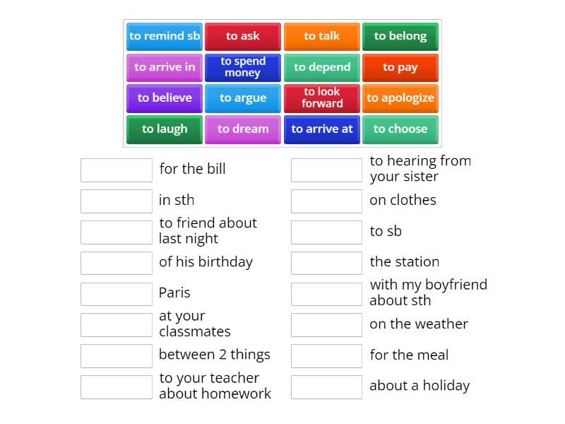 Dependent prepositions after verbs - Match up