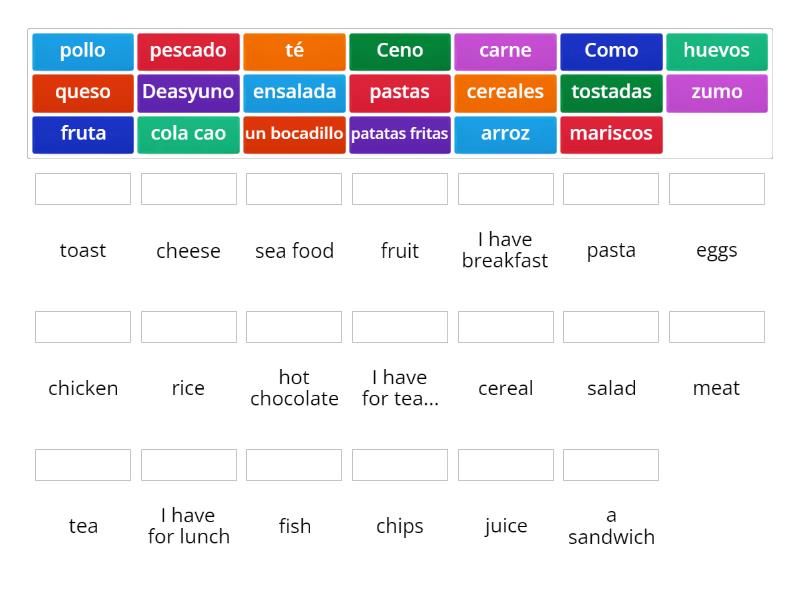 Meals and food in Spanish y8 Match up