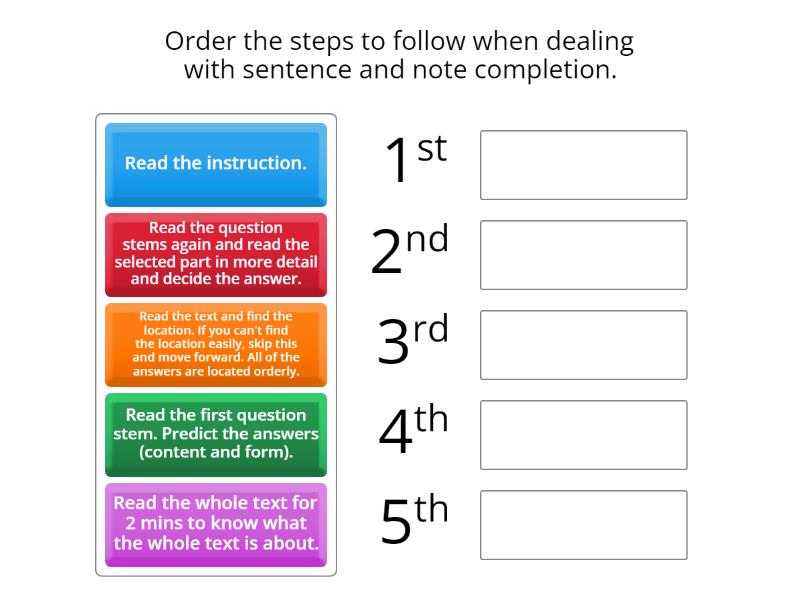 IS Reading (Sentence & note completion) - Rank order