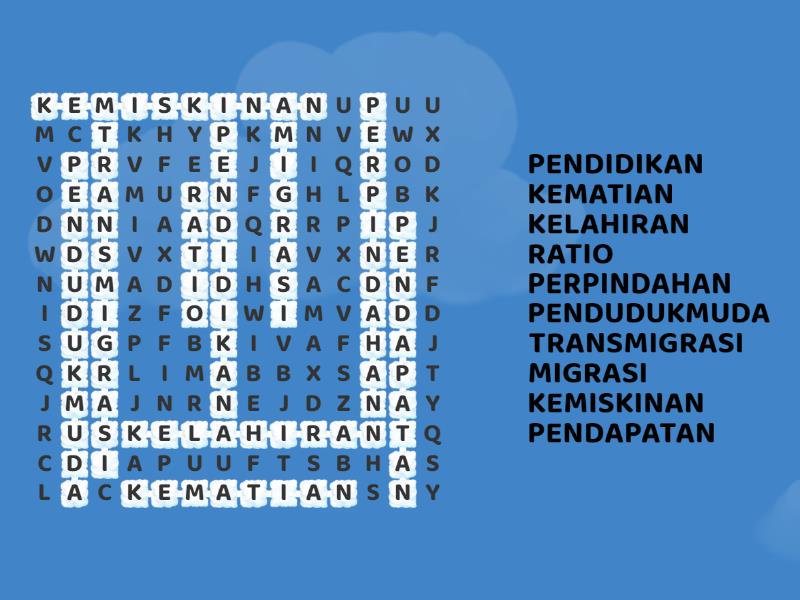 Temukan Kata Yang Berkaitan Dengan Laju Pertumbuhan Penduduk Wordsearch