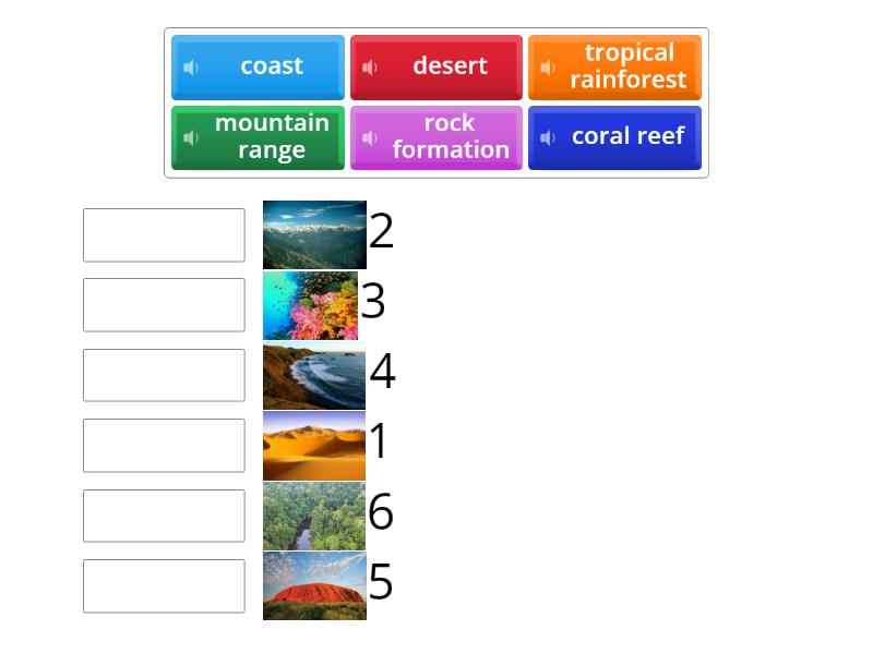 Geographical features. - Match up