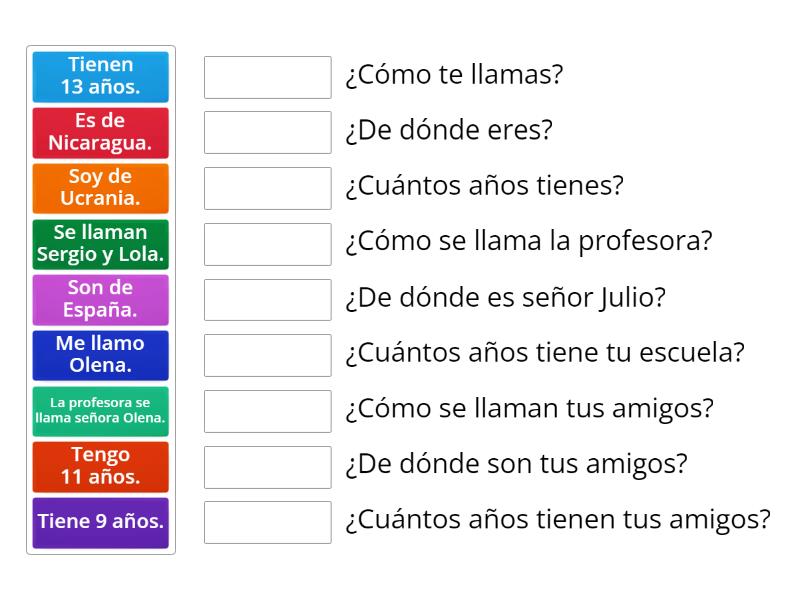 Primeros verbos 3 - ser, tener, llamarse - preguntas y respuestas - Une ...
