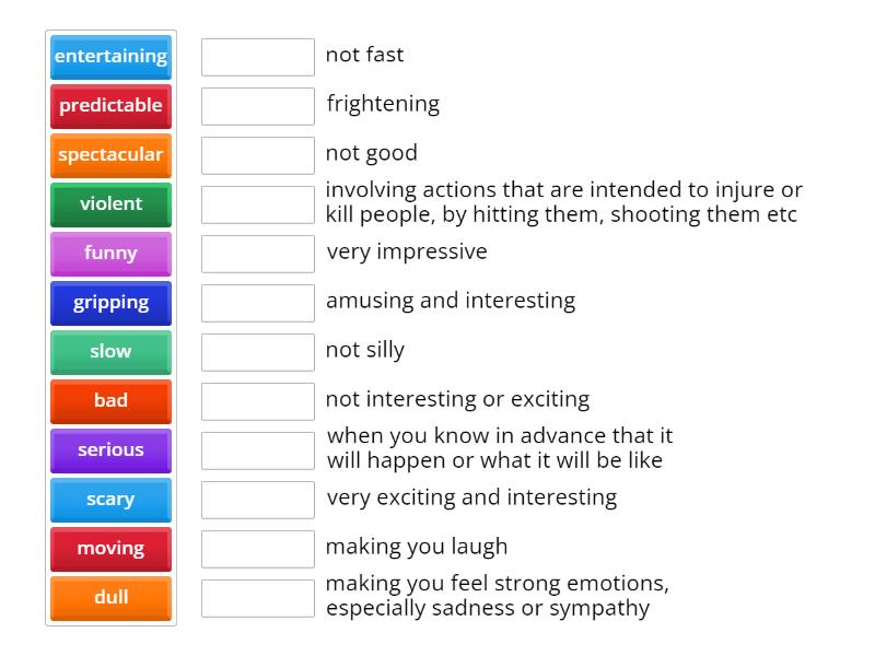 Adjectives to describe films - Match up