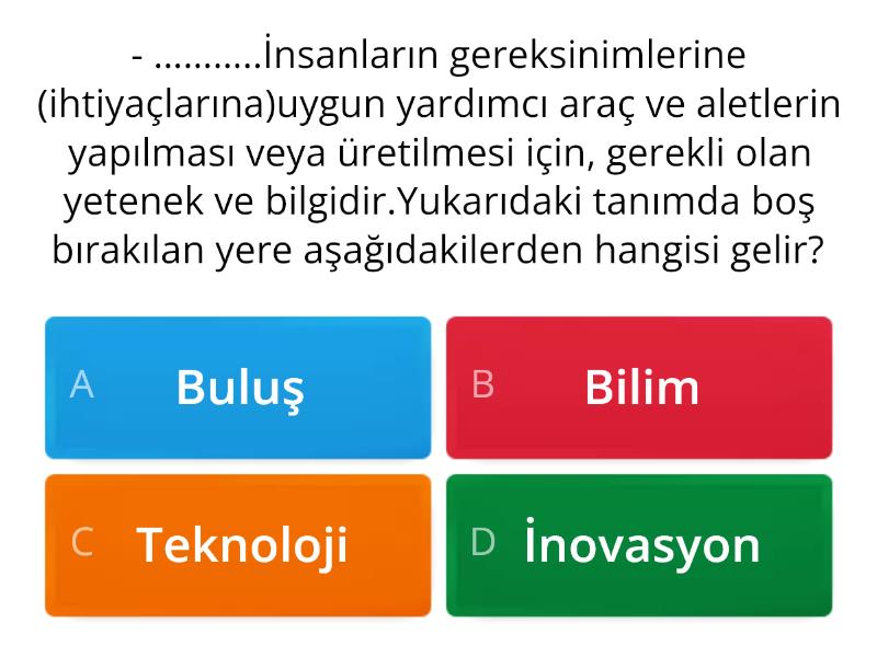 TEKNOLOJİ TASARIM DERSİ SINAV SORULARI (7. SINIF) - Cuestionario