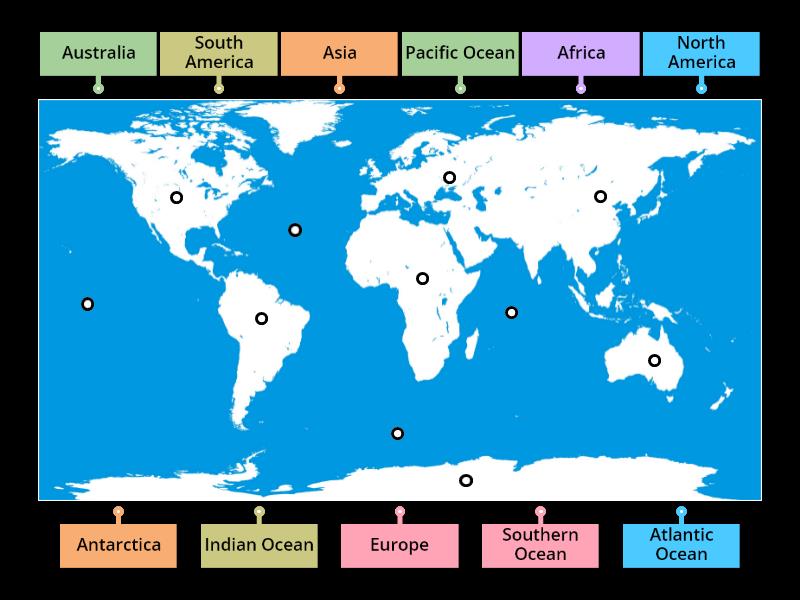 Continents and Oceans Diagram - Labelled diagram