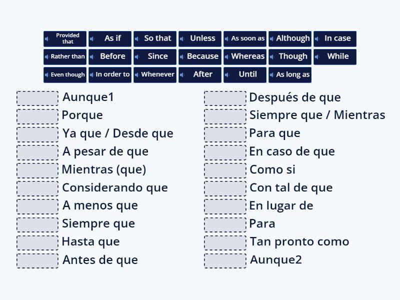 GRAMMAR: CONJUNCTIONS for COMPLEX SENTENCES - Match up