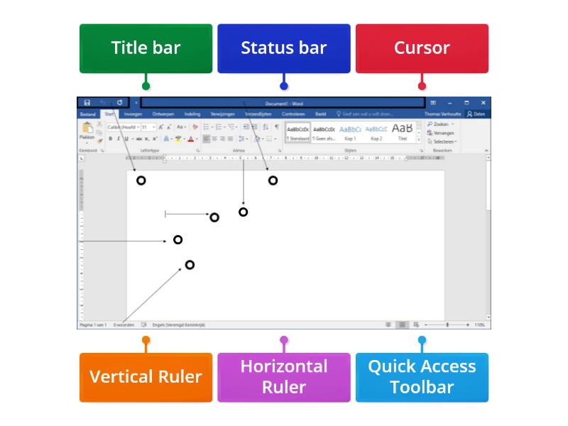 label the parts of ms word 2016 window