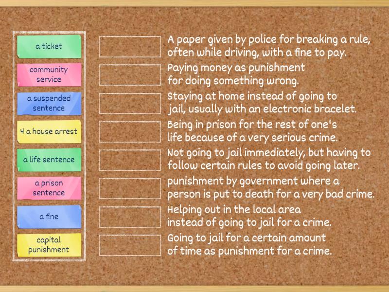 Crime & punishment Vocabulary - Match up