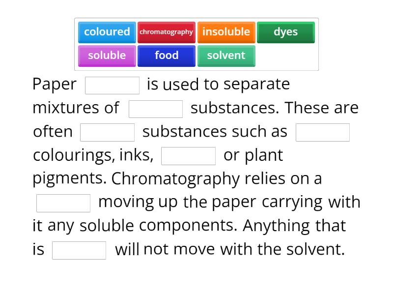 Chromatography Summary Sentences Complete the sentence