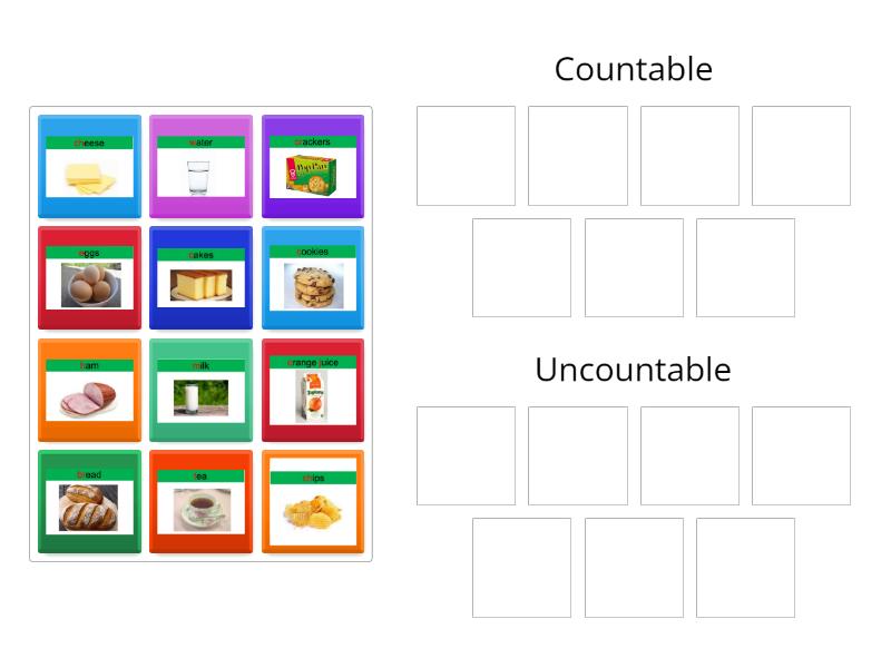 P2 Unit 2 Countable vs Uncountable Nouns (ESL Food & Drink) - Group sort