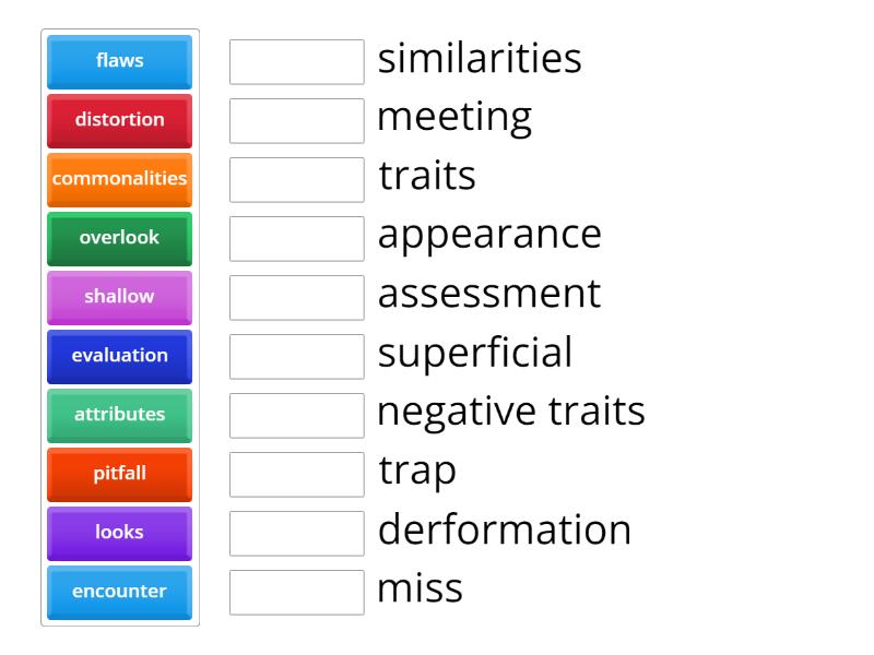 People and traditions vocabulary - Match up
