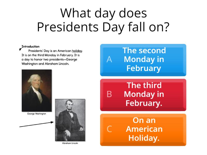 Presidents' Day Comprehension for Day 1 Quiz