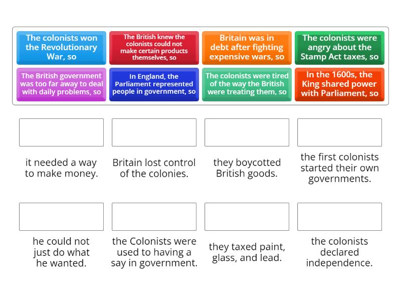 Colonial Cause and Effect - Match up