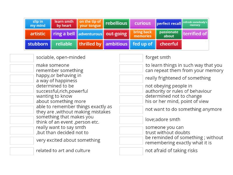 unit 1 vocabulary b2 - Match up