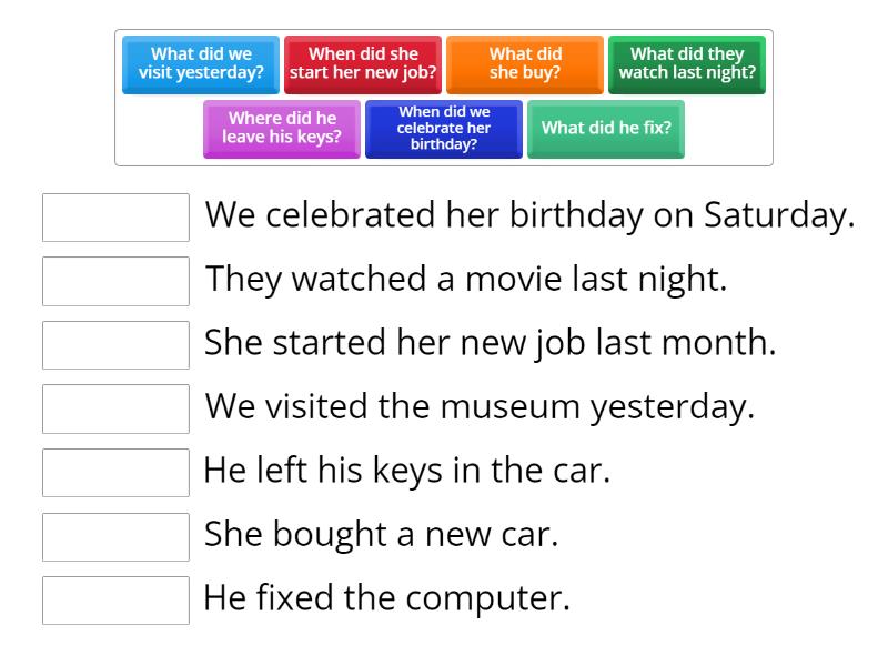 object questions - Match up