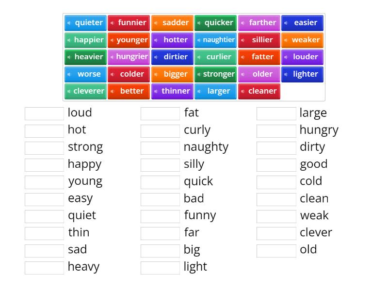 Comparative adjectives (matching comparatives) - Match up