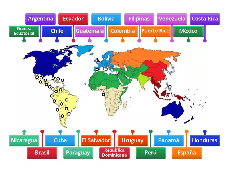 Geografía de los países Hispanohablantes - Diagrama con etiquetas