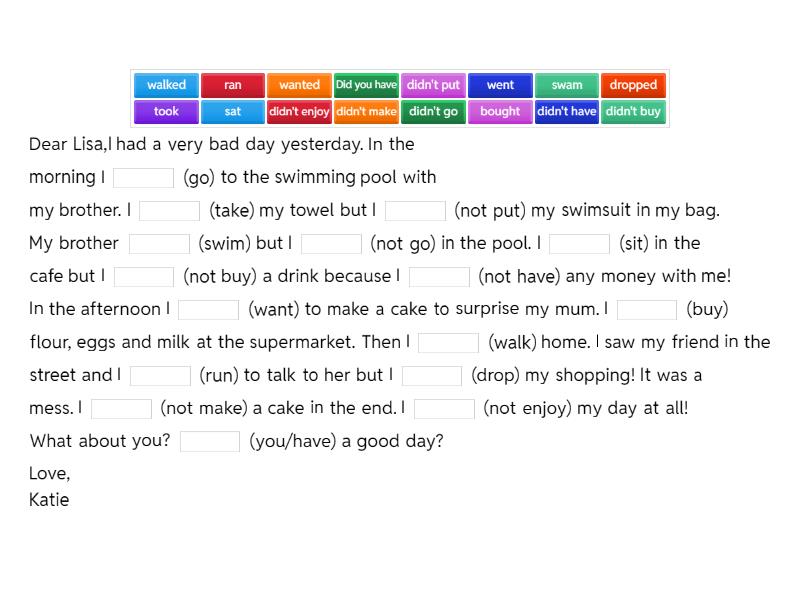 7c hw Past Simple - Complete the sentence