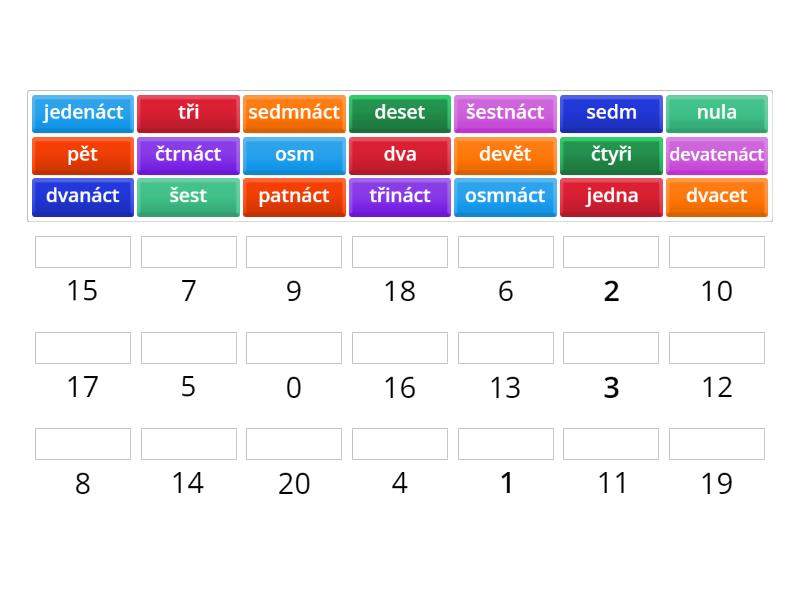Čísla 0 - 20 – česky - Spojte odpovídající