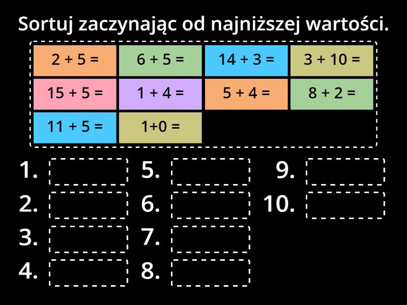 Dodawanie W Zakresie Bez Przekroczenia Progu Dziesi Tkowego Rank Order